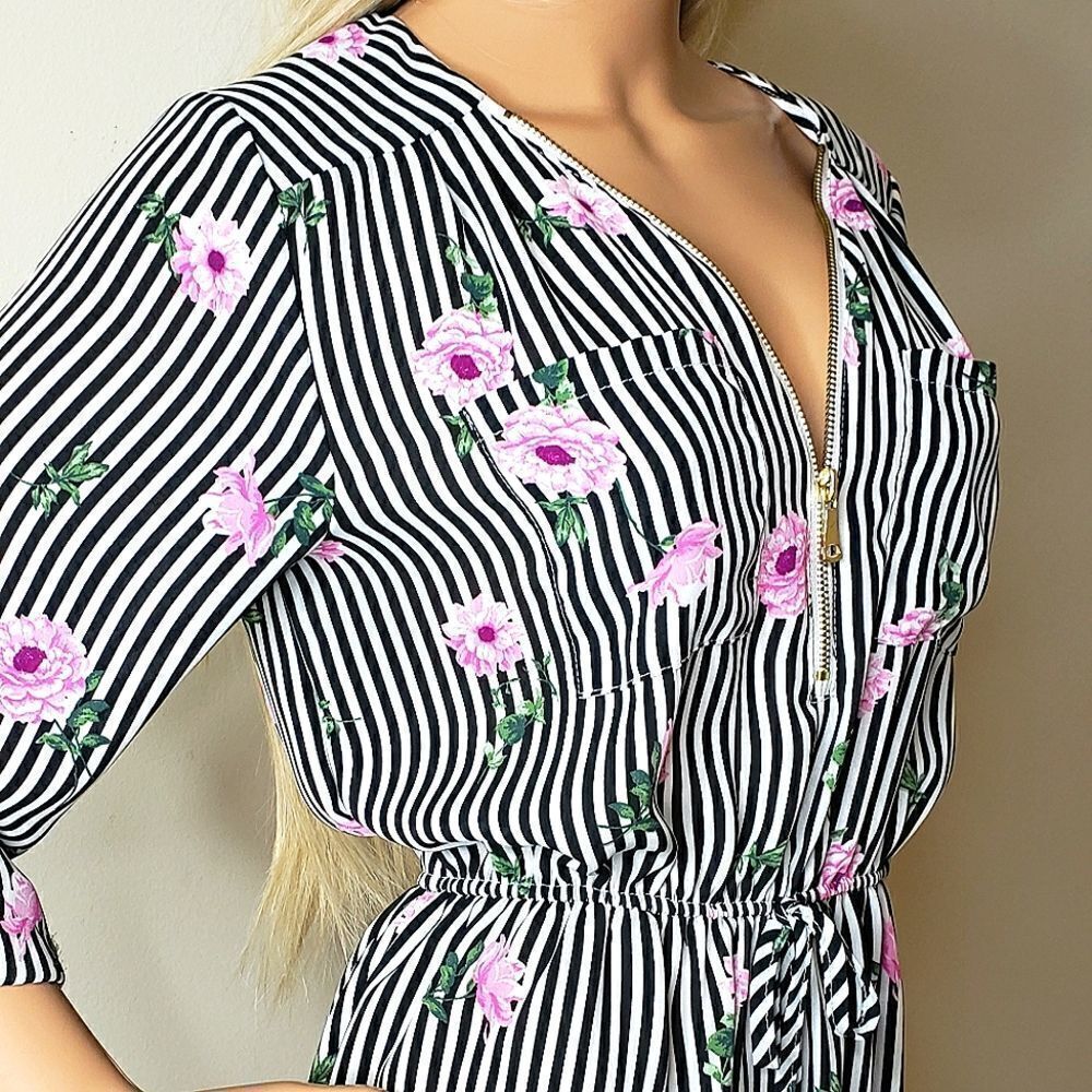 Justify Striped Floral Rose Pattern Long-Sleeve Tunic - Picture 6 of 12